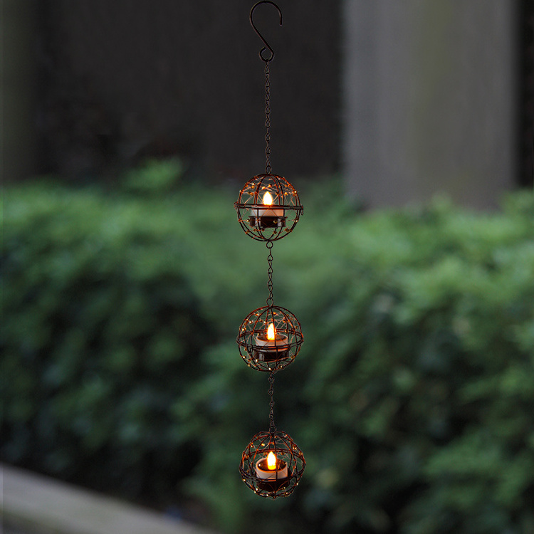 Beaded Copper Wire Ball Flameless Tea Light Candle Holder Solar Hanging Lights Wholesale