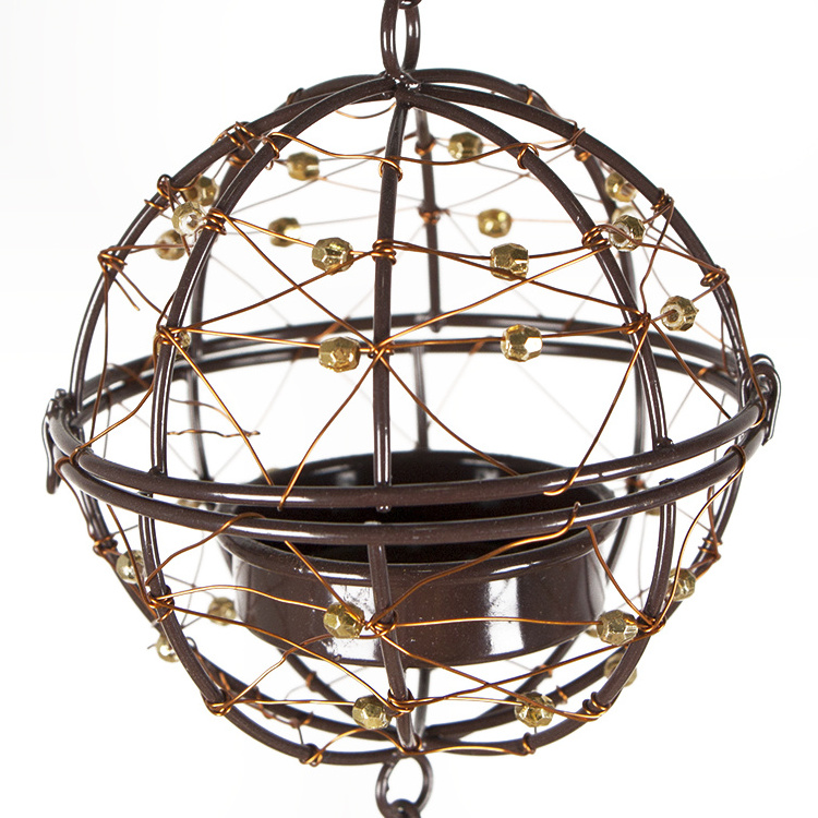 Beaded Copper Wire Ball Flameless Tea Light Candle Holder Solar Hanging Lights Wholesale