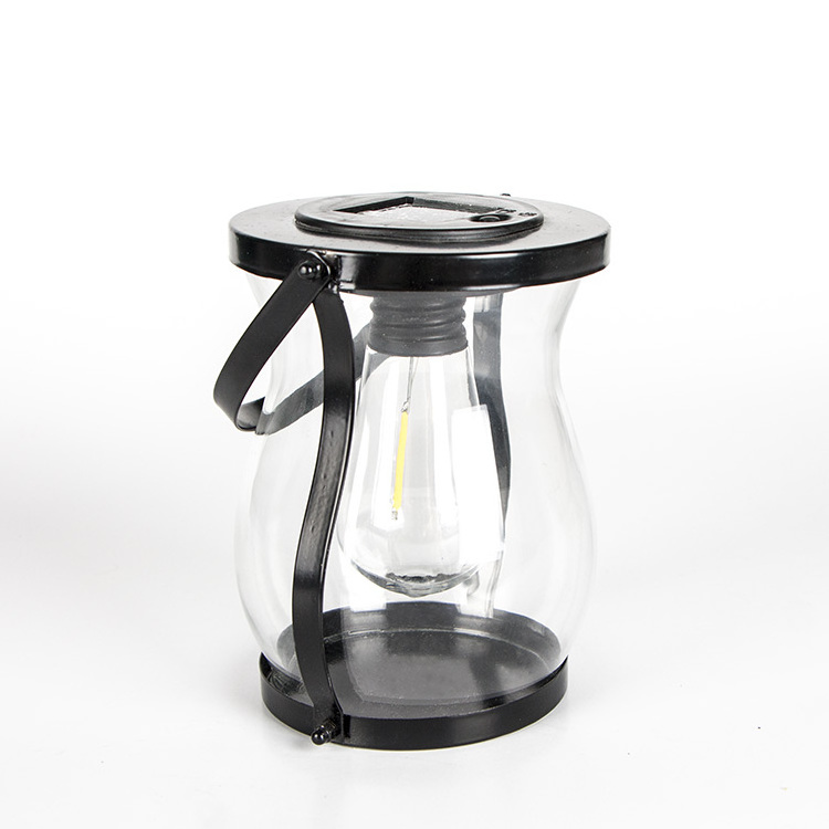 Outdoor Hanging Garden Glass Lighting Waterproof Solar Powered Lantern LED Black 30 Metal Solar Cell Light OEM Ceiling Light 80