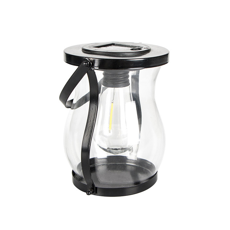 Outdoor Hanging Garden Glass Lighting Waterproof Solar Powered Lantern LED Black 30 Metal Solar Cell Light OEM Ceiling Light 80