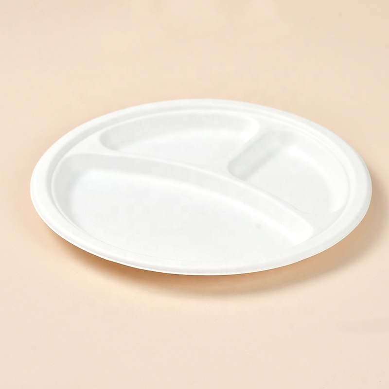 Manufacturer 10 Inch 3 Compartment Disposable Plates  Biodegradable Sugarcane Bagasse Paper Plate