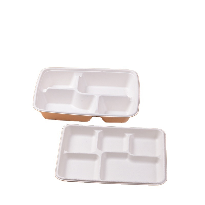 Disposable Food Tray With Bagasse 5 Compartments Biodegradable Lunch Tray