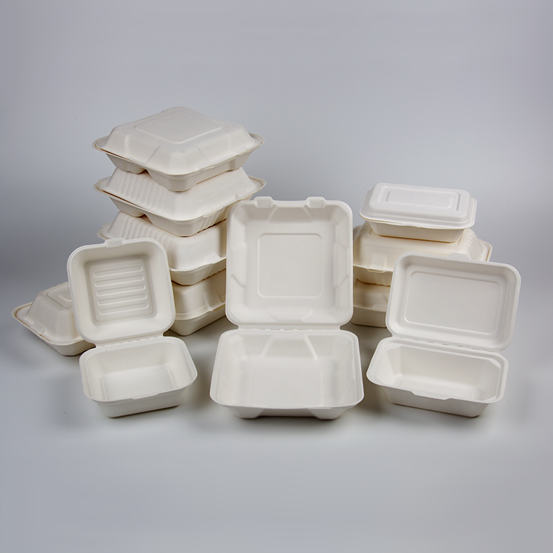 disposable biodegradable take away food container 3 compartments pulp burger box