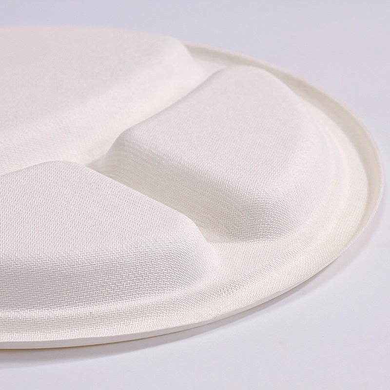 Manufacturer 10 Inch 3 Compartment Disposable Plates  Biodegradable Sugarcane Bagasse Paper Plate