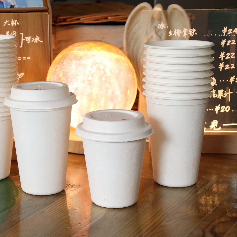 Factory Outlet Biodegradable Customized Disposable Coffee Cup 8 oz Bagasse Paper Cup with Lid