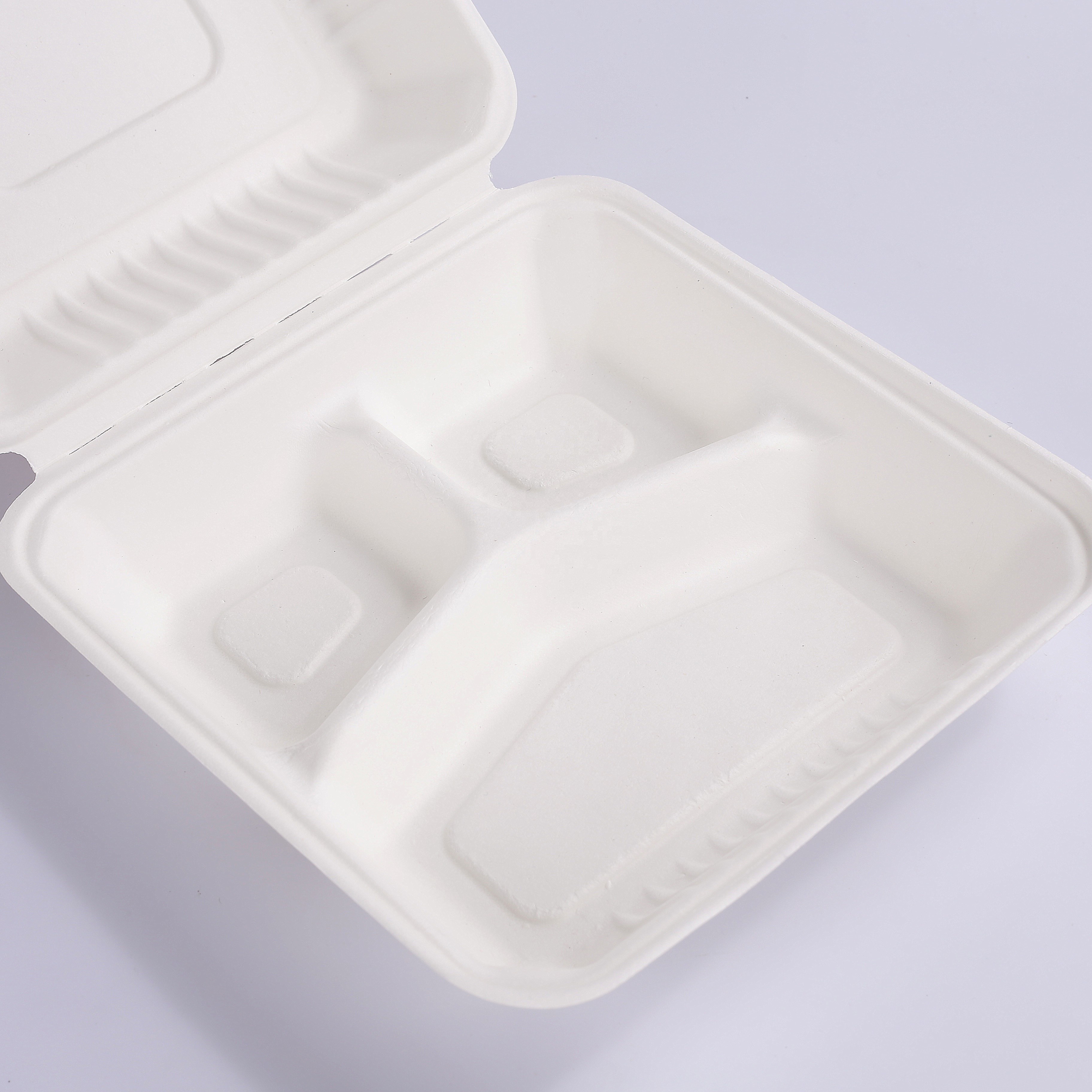 disposable biodegradable take away food container 3 compartments pulp burger box