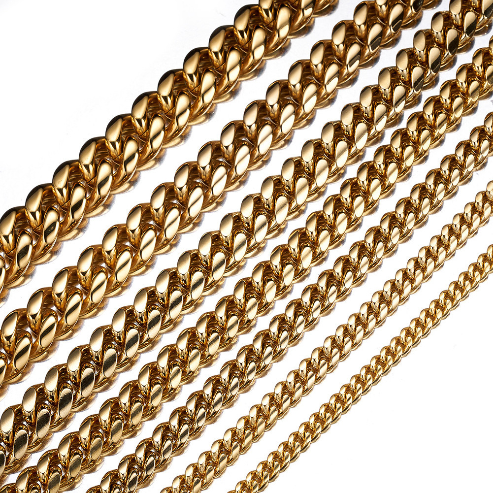 2023 New 18K Gold Cuban Chain Head Buckle Necklace Stainless Steel Titanium Steel Encrypted Chain High Quality