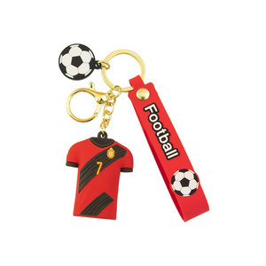 Wholesales 3D Football Keychain Sport T-shirt Messi Ronaldo KeyChain Pvc Rubber Key Ring