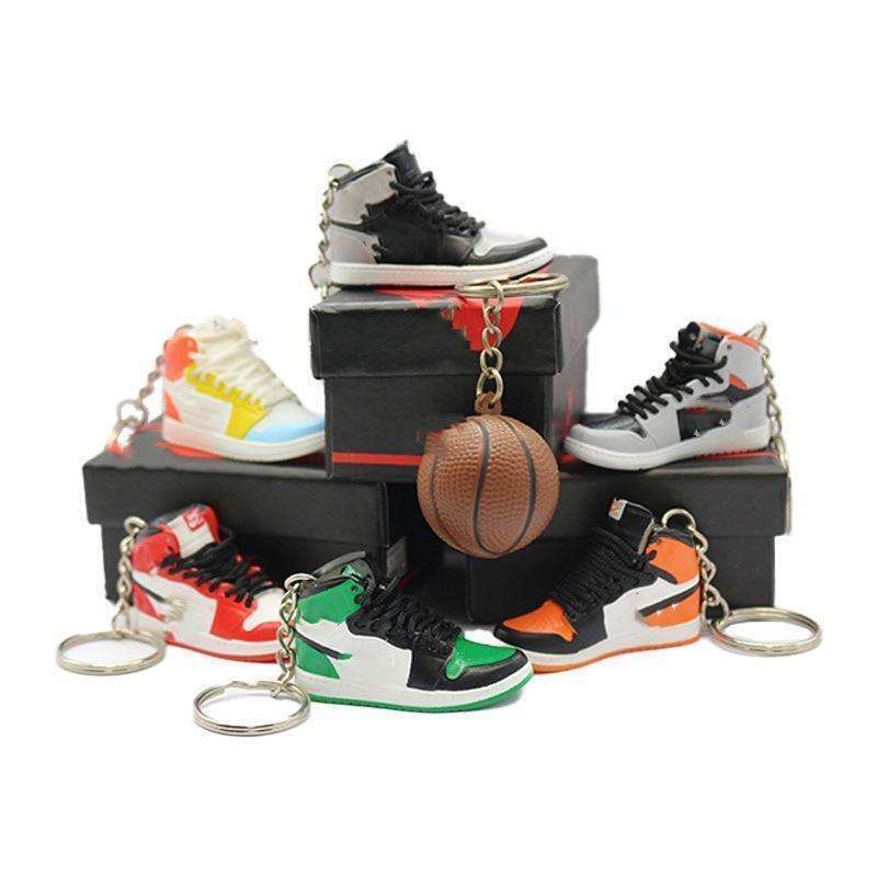 Wholesale HOT Rubber Keychain Mini Basketball Sneakers Key Chains Mini 3d Pvc Plastic Stainless Steel Promotion Gift