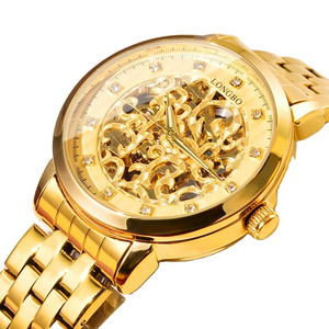 LONGBO Luxury Custom Stainless Steel Gold Mechanical Automatic Movement Casual Glass Waterproof Watch for Men Latest