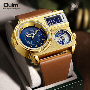 Olum Authentic Tide Brand Large Dial Quartz Leather Sports Casual Cross-border Hot Sale Gold Men's Watch