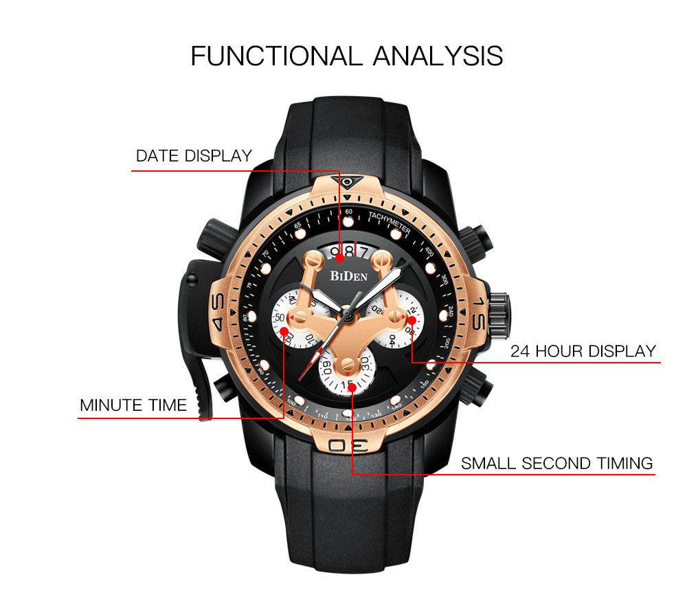 Biden 0138 Functional Men's Watches Sport Wristwatch Chronograph Waterproof Quartz Watches For Male