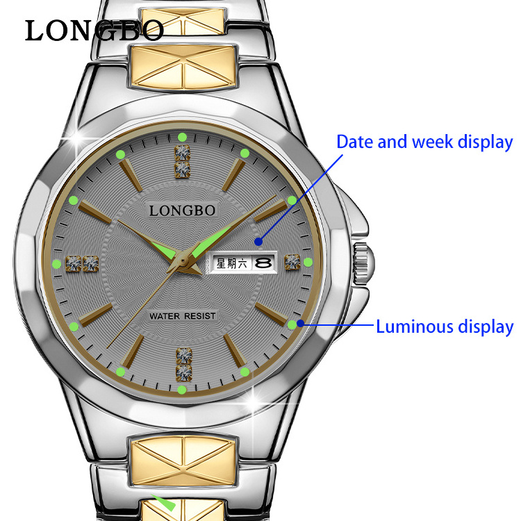 LONGBO brand your own watch custom logo waterproof quartz male watch gold for couple display case