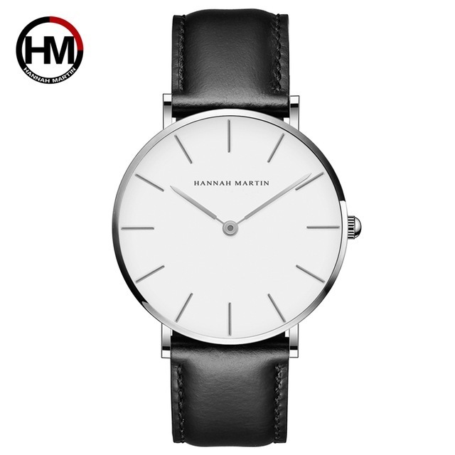 Hannah Martin simple Rose Gold Case Men Leather Waterproof Women Alloy Round Buckle Pointer japan movement quartz Wrist watch