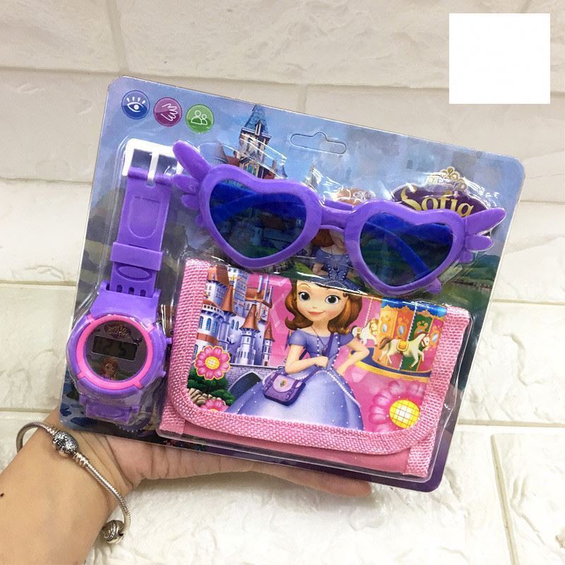 New Princess Kids LED Wallet Glasses Birthday Gift Set Boys Girls Digital Clock Cartoon Watch for Children