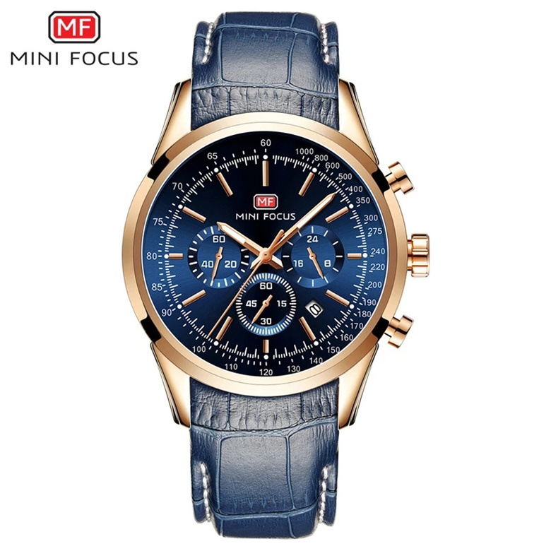 relojes MINI FOCUS New Men's Leather Sport 3Bar Waterproof water resistant Chronograph Clock MF0116 exactime quartz watches