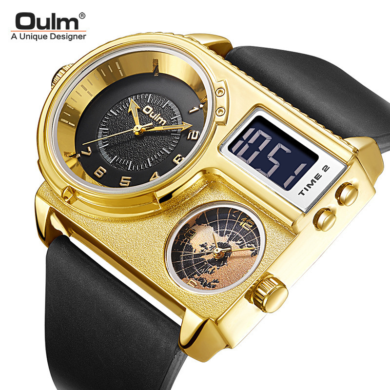 Olum Authentic Tide Brand Large Dial Quartz Leather Sports Casual Cross-border Hot Sale Gold Men's Watch