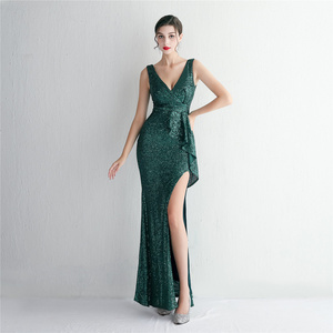 2024 New Nail bead Fashion Women's Sexy Deep V Neckline sequin evening dresses sexy long women Party Prom Evening Dress