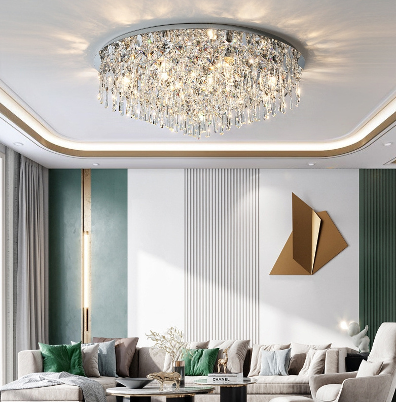 Interior Living Room Modern Led Crystal Chandelier Ceiling Lamps Luxury Raindrop Flush Mount Pendant Lamp Light Fixtures