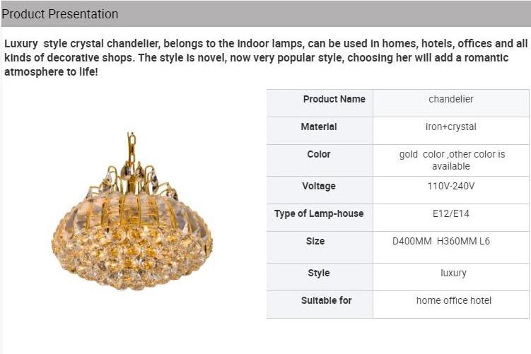 Light Fixture Decor Classical Pendant Lamp Gold Finish Mosque Lighting Luxury K9 Crystal Small Chandelier For Home Office Hotel