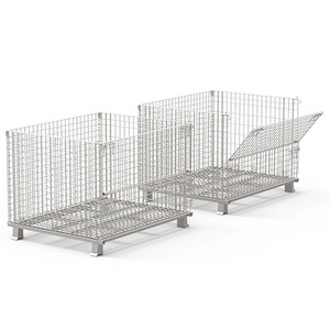 Factory Wholesale Customised Foldable Transport Stackable Steel Wire Mesh Collapsible Cage Steel wire container