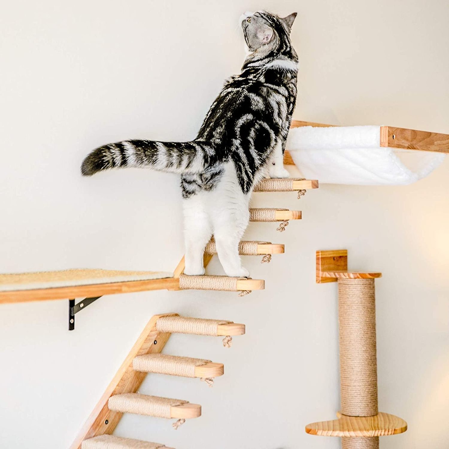 Cat Climbing Shelf Wall Mounted Cat Stairs Ladder Shelf with Jute Scratching for Cat Climbing and Playing