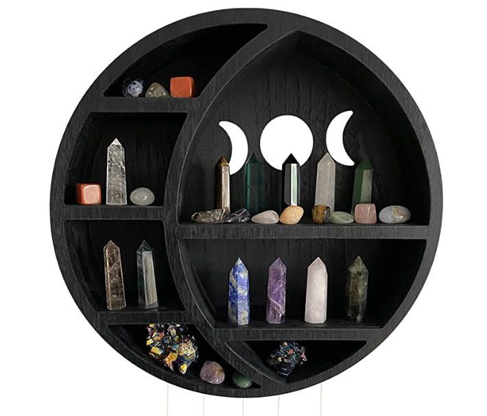 factory BSCI rustic wooden Black Moon Shelf | Crystal Shelf Display for Stones, Essential Oils & Whichy Decor