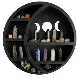 factory BSCI rustic wooden Black Moon Shelf | Crystal Shelf Display for Stones, Essential Oils & Whichy Decor