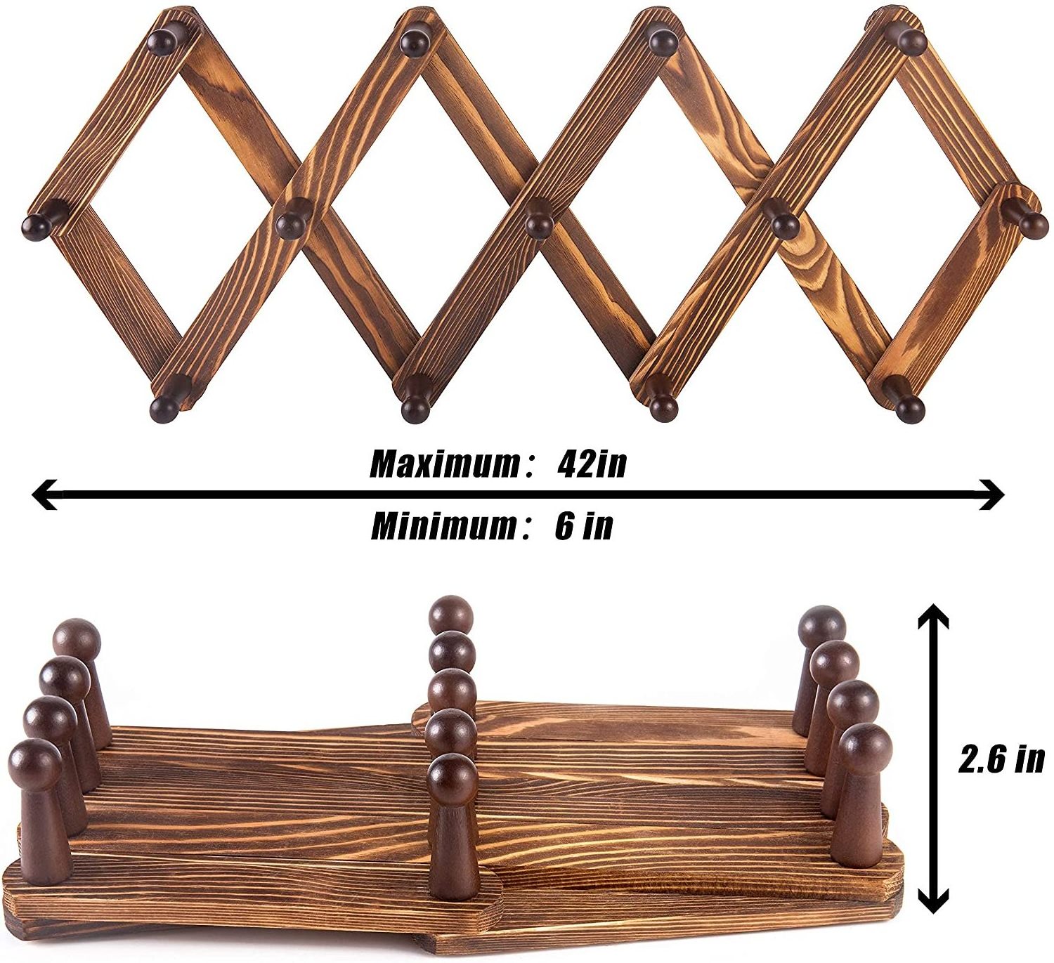 Accordion Style Coat Rack Wall Hanger  wooden Hat  Rack