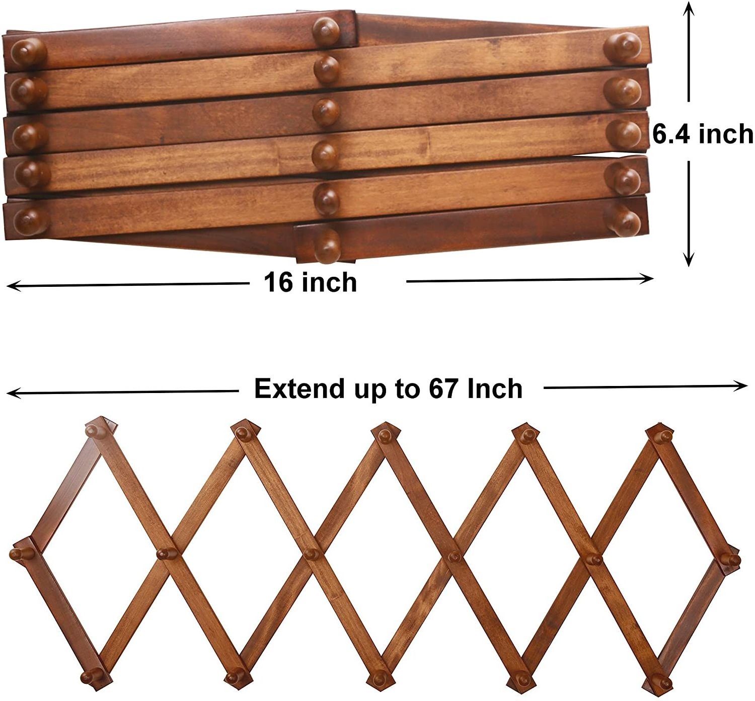 Accordion Style Coat Rack Wall Hanger  wooden Hat  Rack