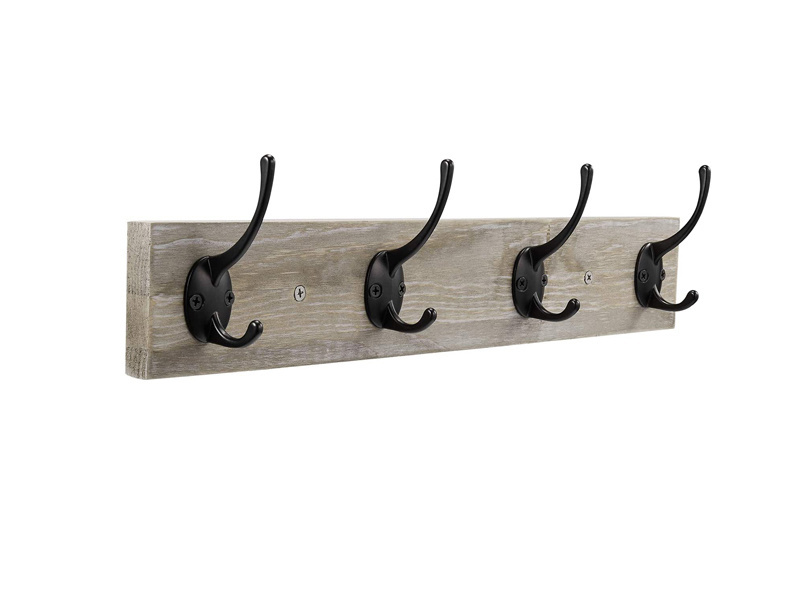 BSCI factory custom Entryway Rustic Farmhouse Solid Wood 2 Pack Hooks Hat towe Hanger Wall Mounted Coat Rack with 5 Metal Hooks