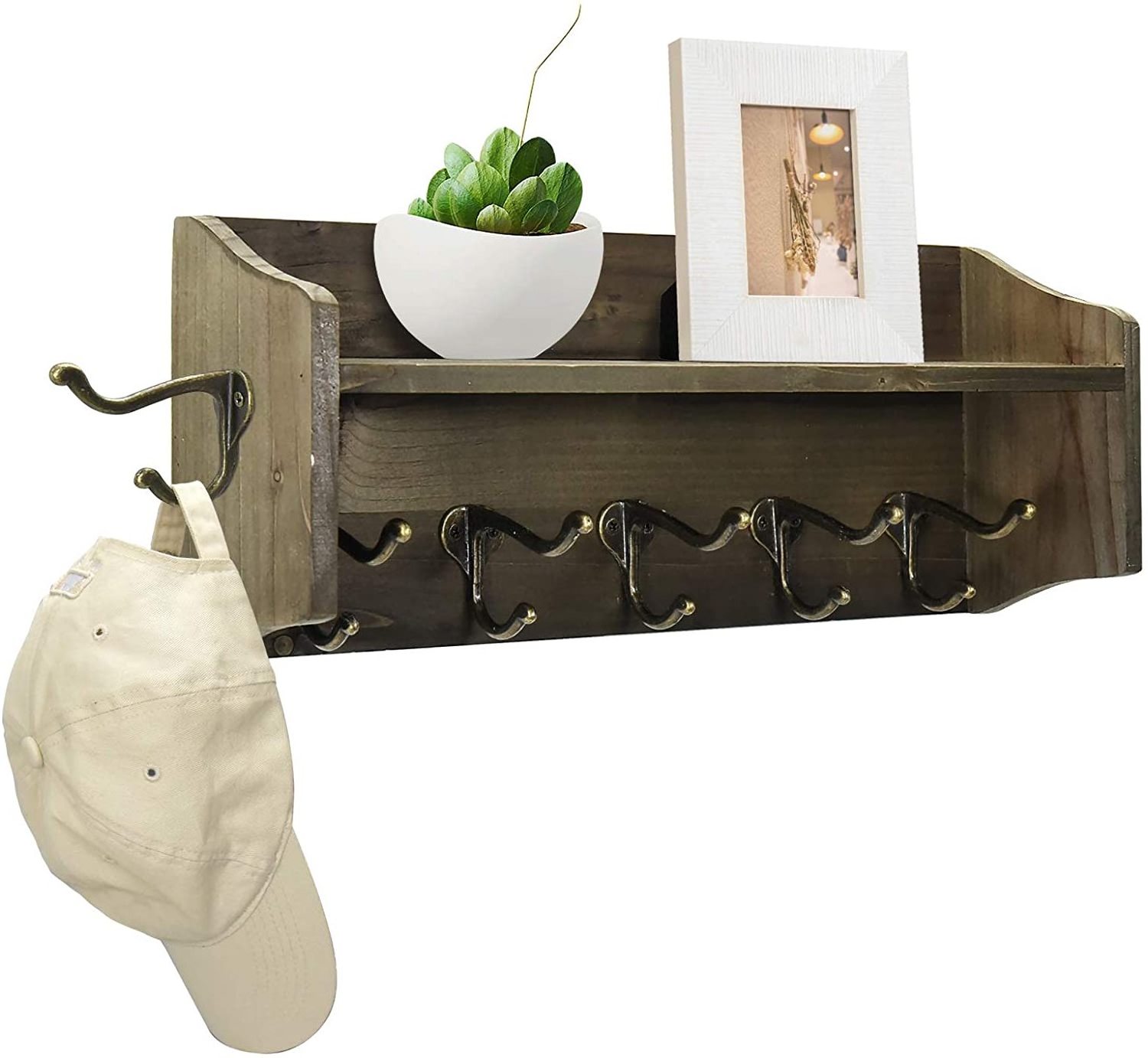 Farmhouse Coat Rack Wall Mounted, Rustic Entryway Shelf with Hooks