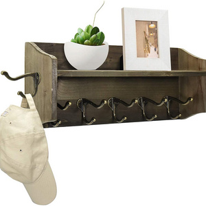 Farmhouse Coat Rack Wall Mounted, Rustic Entryway Shelf with Hooks