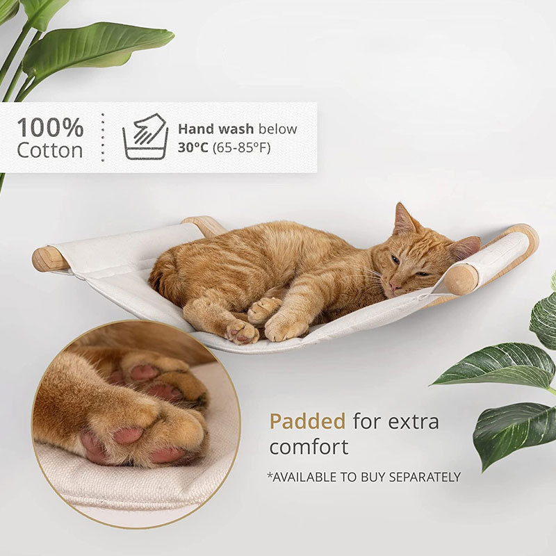 Modern Indoor Cat Bed Climbing Playing Sleeping Wooden Cat Shelf Wall Mounted Cat Hammock with Perch Shelf and Steps