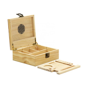 FSC&BSCI Wooden Stash Box with Rolling Tray keepsake Box Combo to Organise Your Herbs and Accessories with Removable Divider