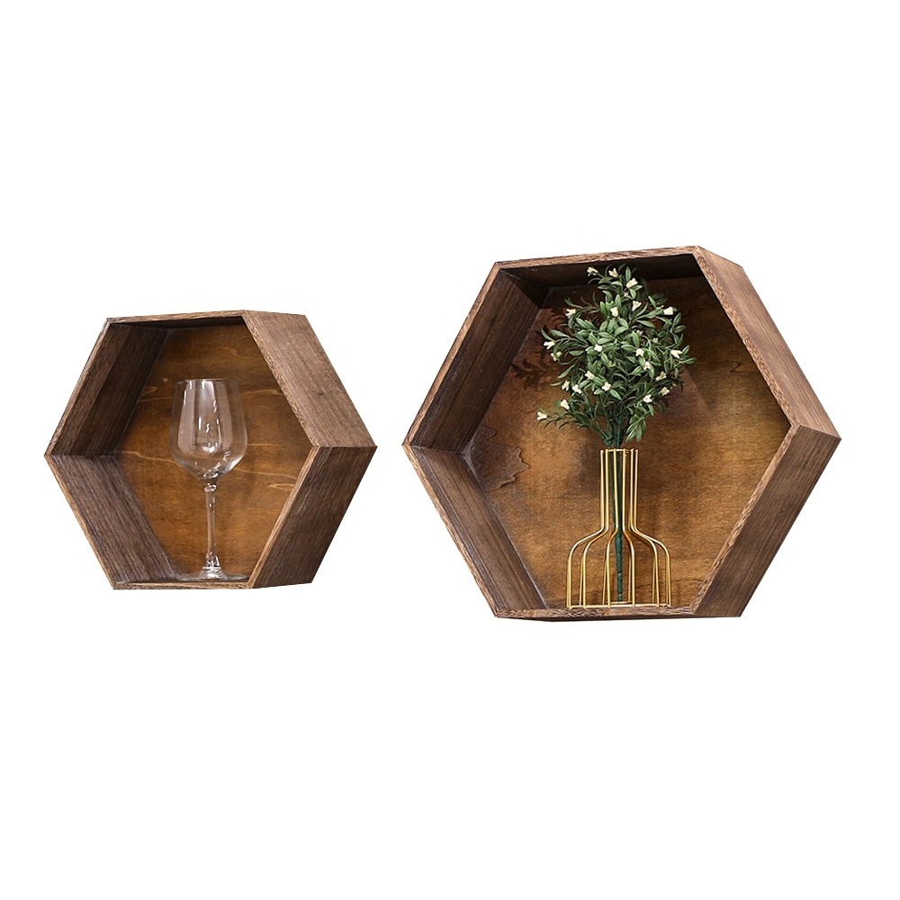 Extra Large wall mounted shelf set wooden hexagon floating shelves for home decor