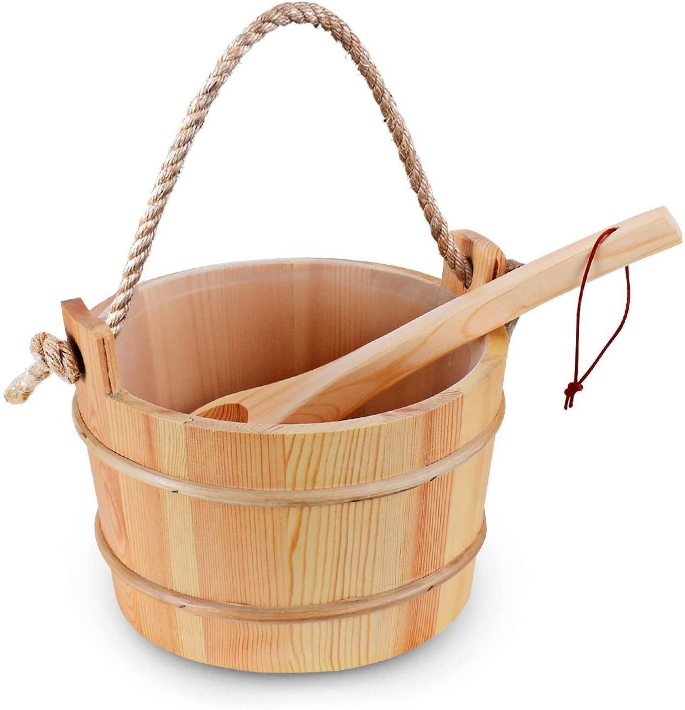 Wooden Sauna Bucket Sauna Spa Accessory - 5 Liter (1.3 Gallon)  Sauna Bucket with Ladle Handmade