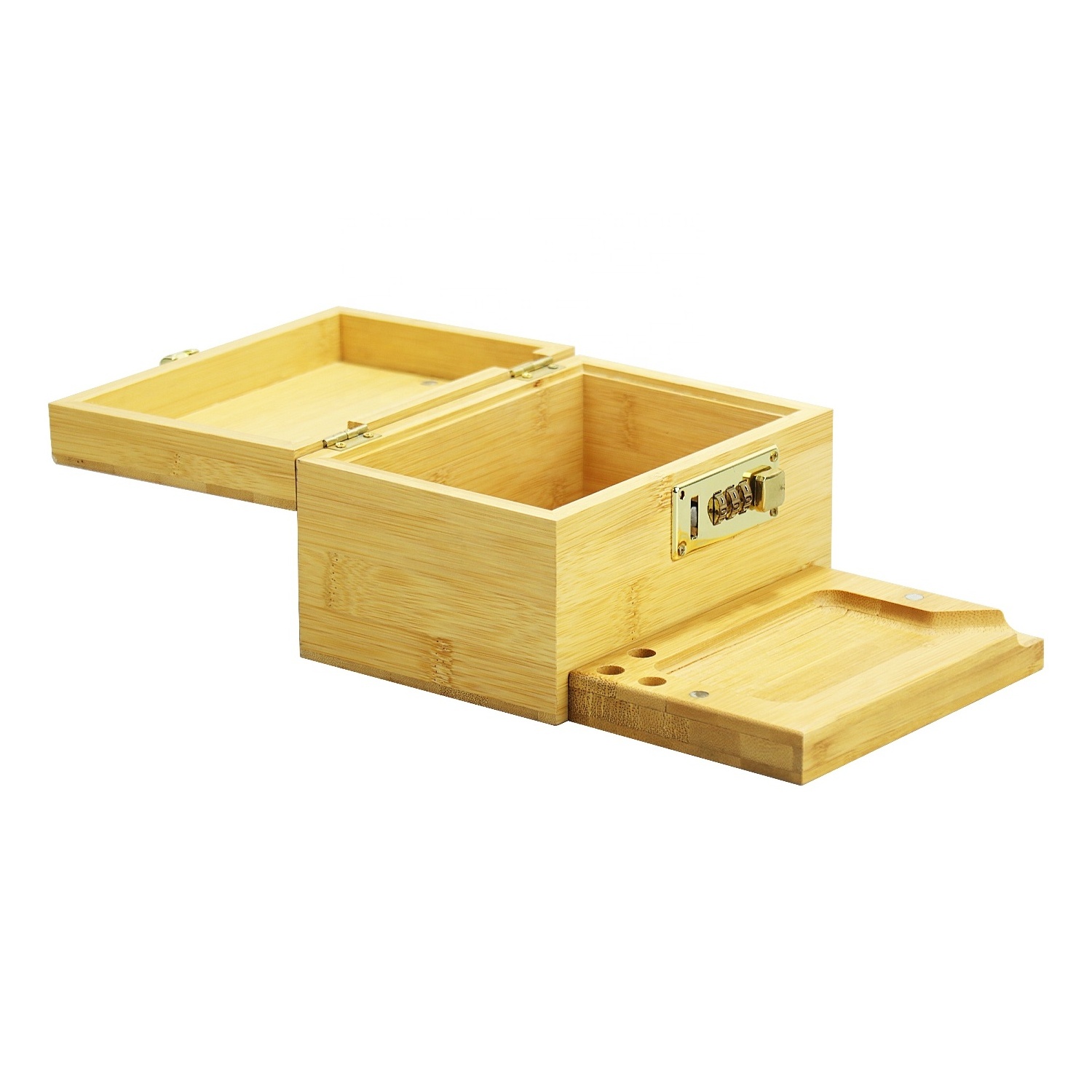 Key code box with lock jewelry cosmetics collection natural colored wooden storage box