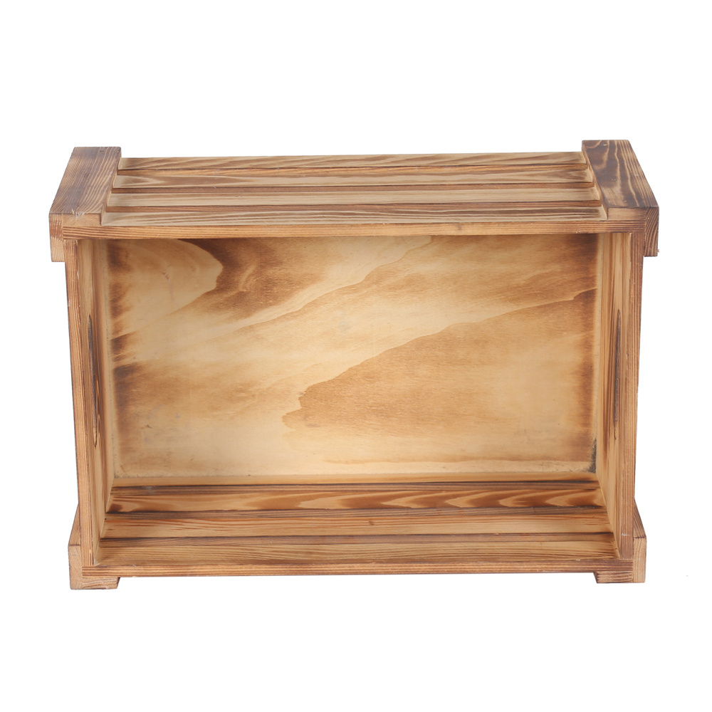 Unfinished pine wood storage box for collection of vegetables and fruit with cover and hanger for sale