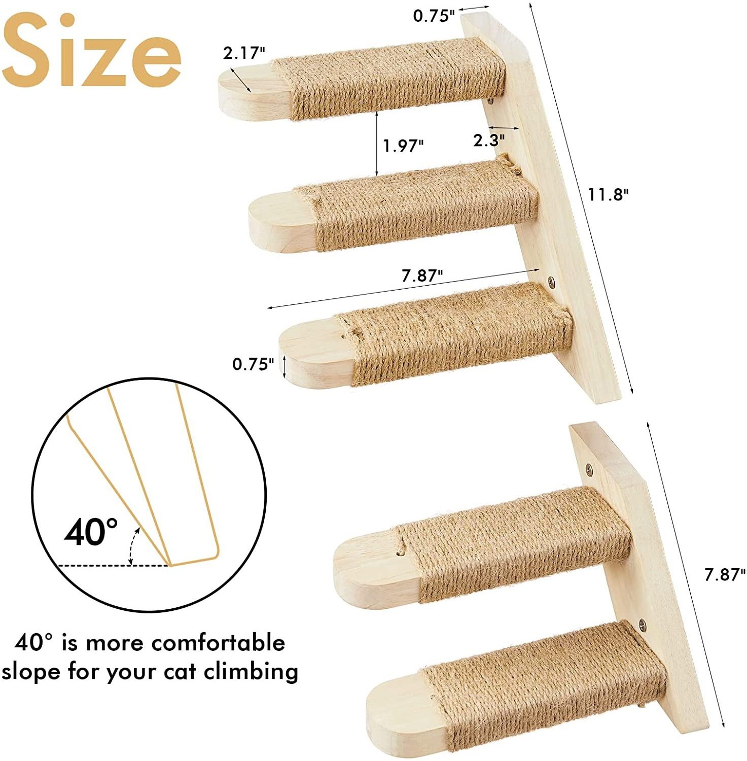 Cat Climbing Shelf Wall Mounted Cat Stairs Ladder Shelf with Jute Scratching for Cat Climbing and Playing