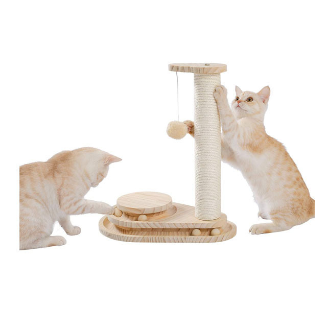 Wooden  Sustainable Cat Scratcher Wooden Sisal Small Plush wooden Cat Toy Tree Post For Cat