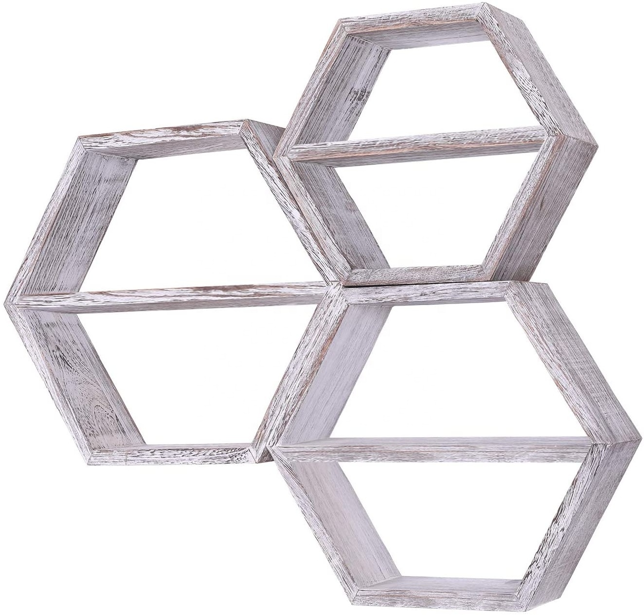 Evelup Product Wall Mount Farmhouse Storage Shelf 3 Pack Wall Decor Hexagonal Floating Shelves Honeycomb Shelves for living room