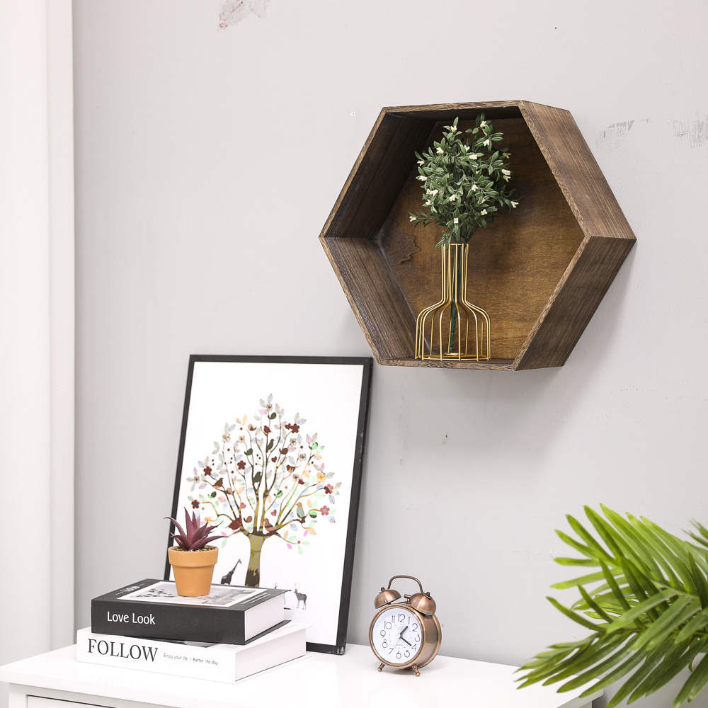 Extra Large wall mounted shelf set wooden hexagon floating shelves for home decor