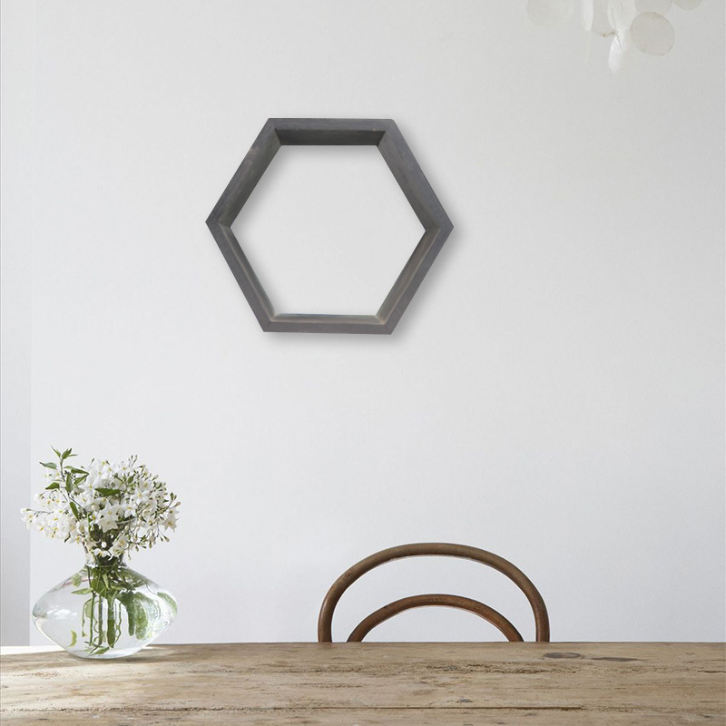 regular hexagon  home decorative display  floating  wall  wooden shelves