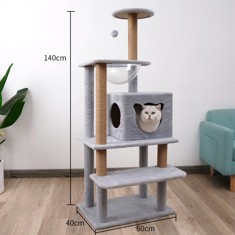 Wholesale ODM OEM modern luxury custom size plush wooden cat scratcher house tower condo cat tree for large cats