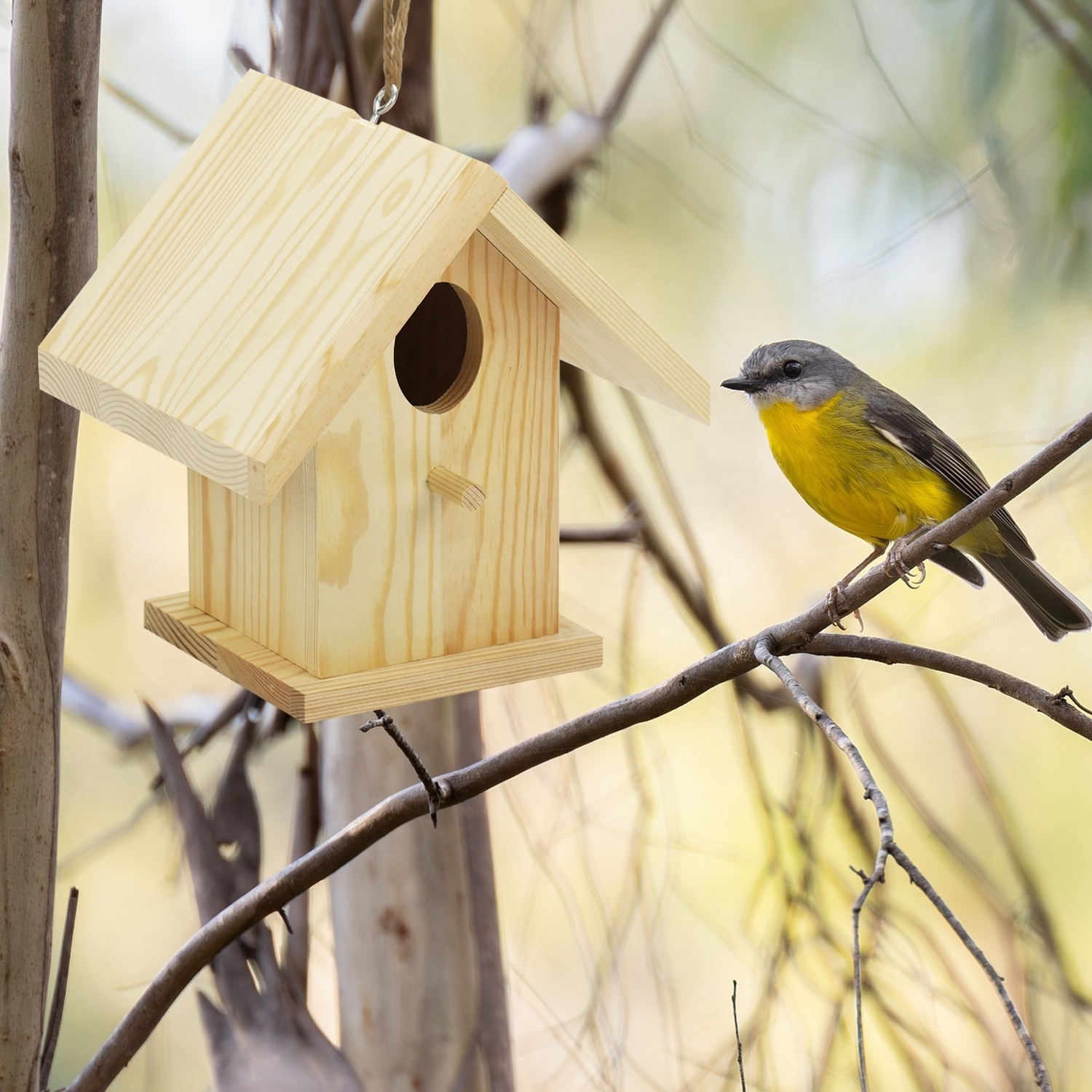 custom wooden bird houses Nesting Box wood bird house With Lanyard Hook up Hanging Birdhouse Clearance