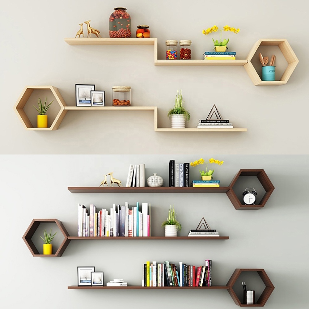 Natural wood home decor rustic mounted wooden floating shelf wood storage display shelves for wall hanging