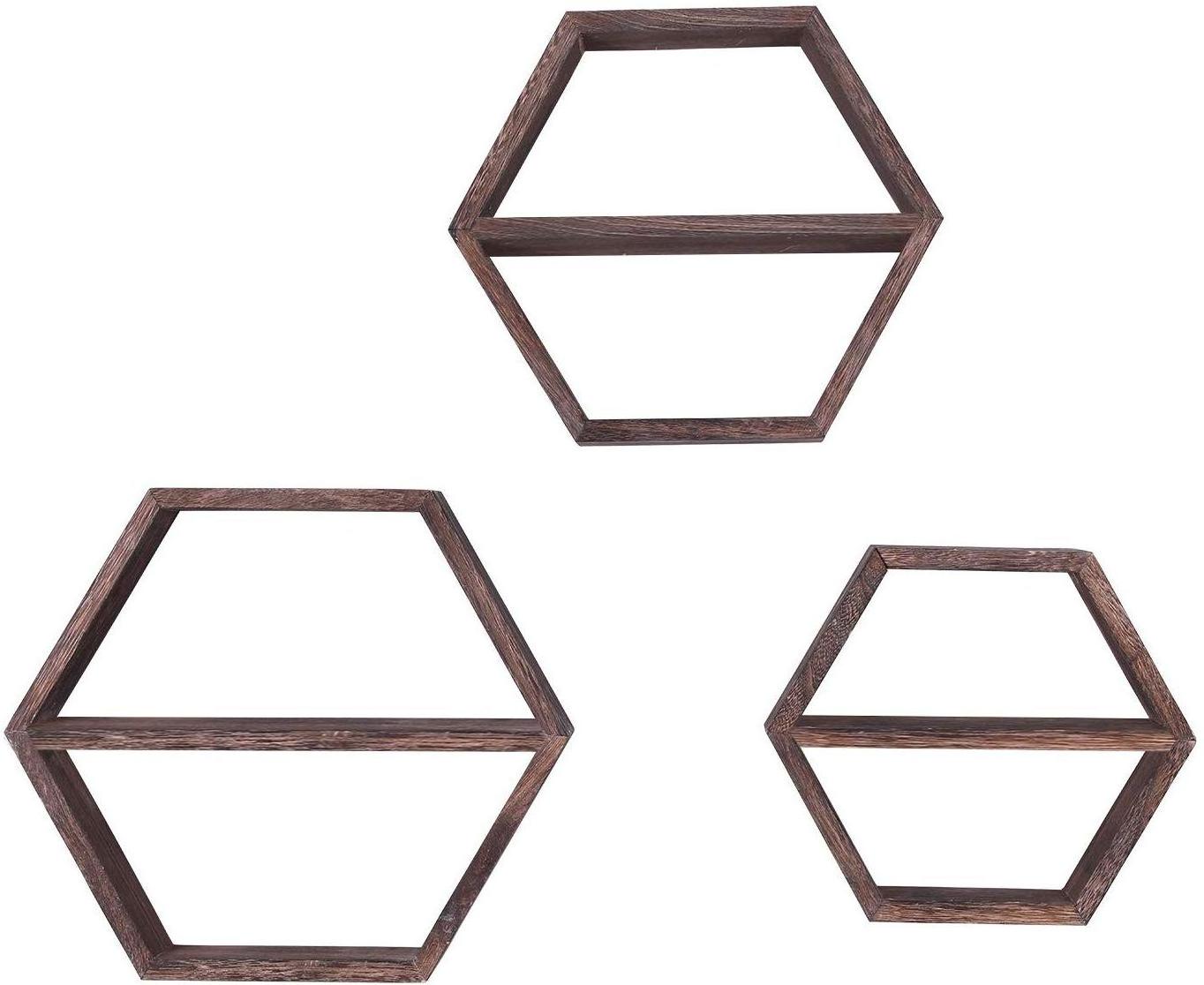 Evelup Product Wall Mount Farmhouse Storage Shelf 3 Pack Wall Decor Hexagonal Floating Shelves Honeycomb Shelves for living room