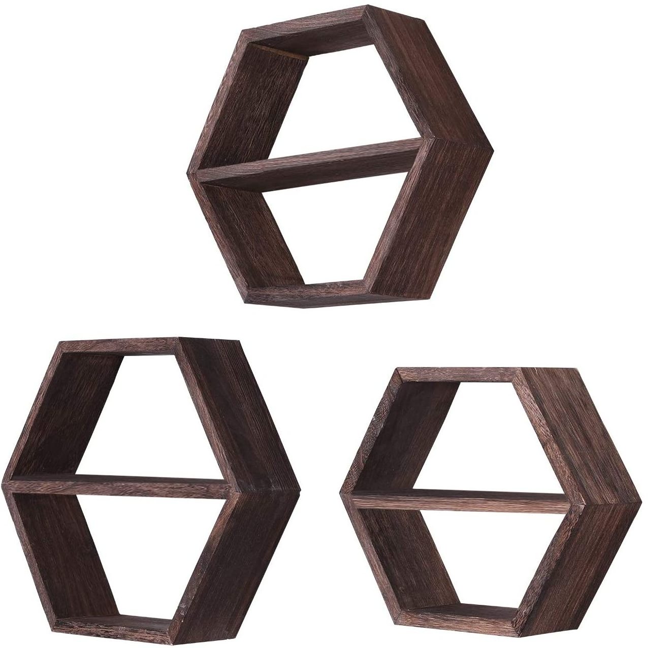 Evelup Product Wall Mount Farmhouse Storage Shelf 3 Pack Wall Decor Hexagonal Floating Shelves Honeycomb Shelves for living room