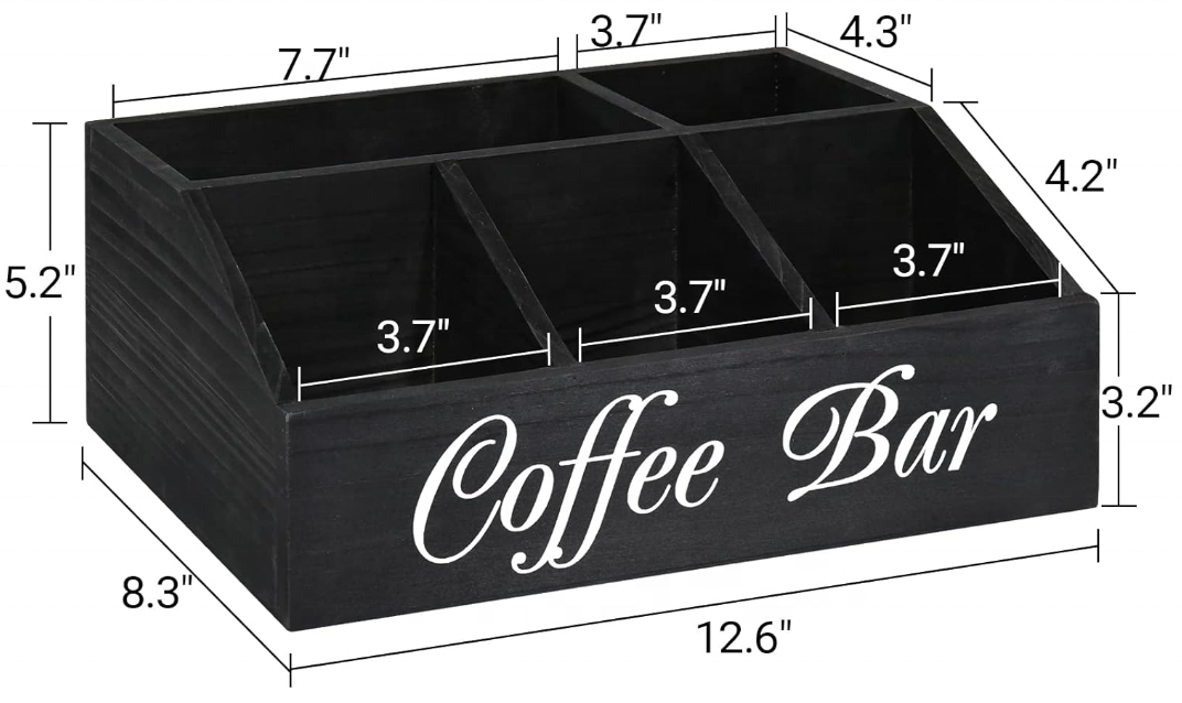 FSC&BSCI Station Organizer for Counter, Wood Coffee Pods Holder Storage Basket, Coffee and Tea Condiment Storage Organizer